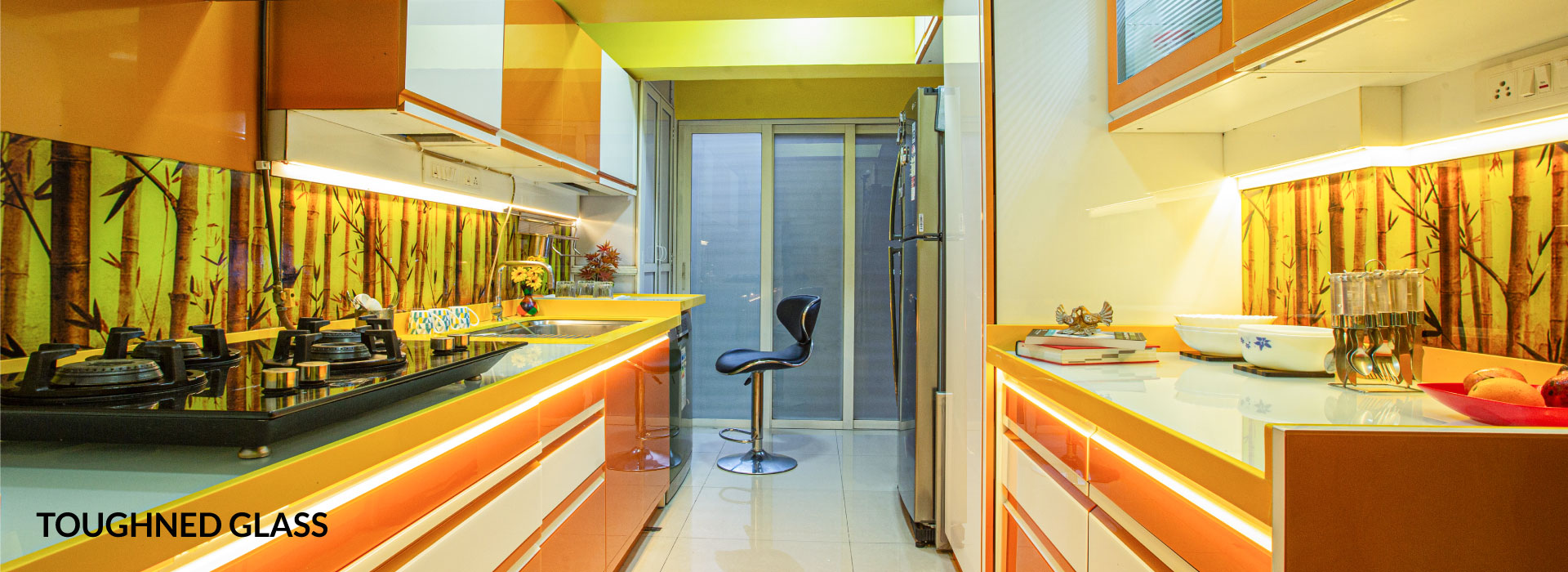 Toughned Glass Modular Kitchen | Promkraft Interior